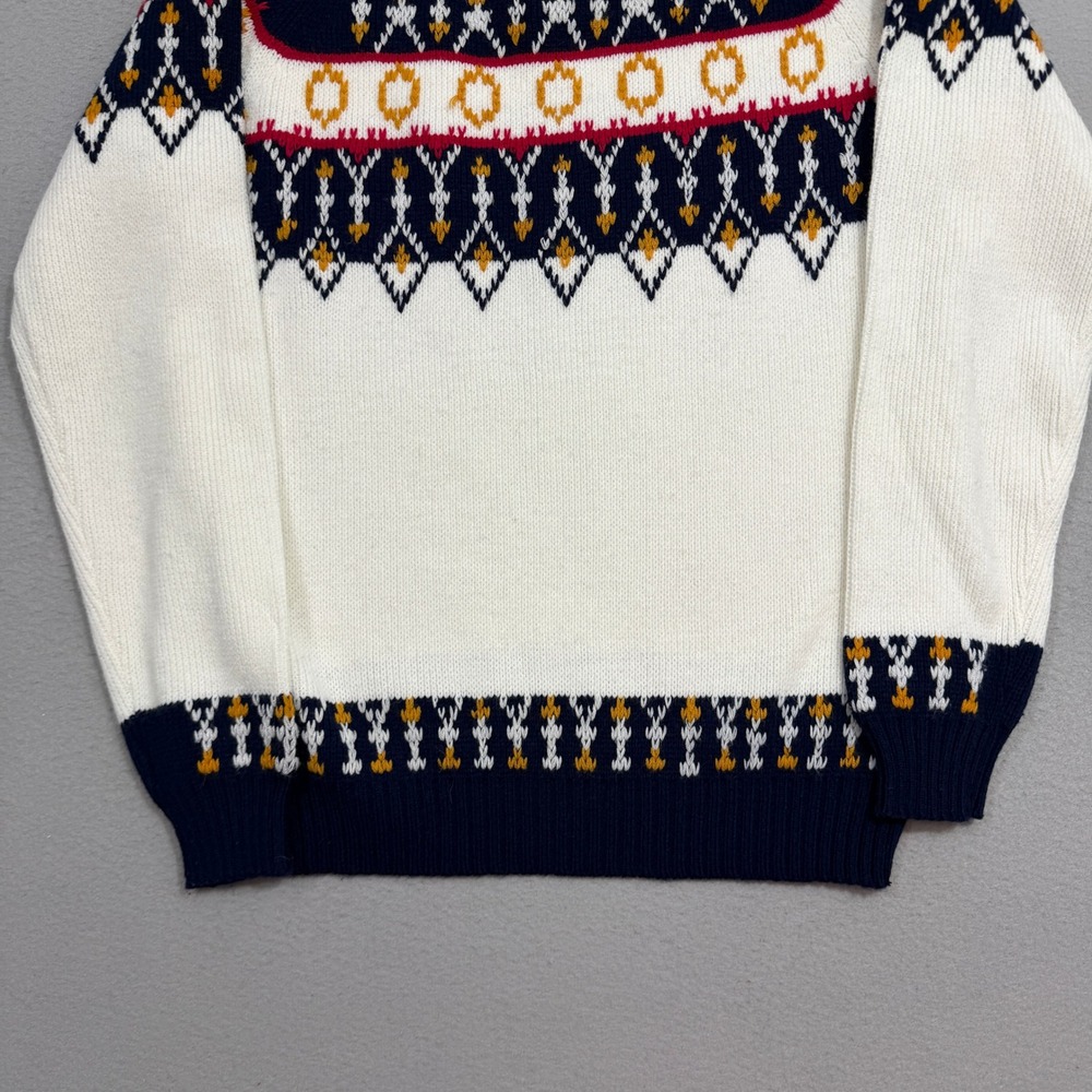 Vintage JCPenney Sweater Large White Fair Isle Mock Neck Vintage Acrylic Knit - Picture 2 of 9